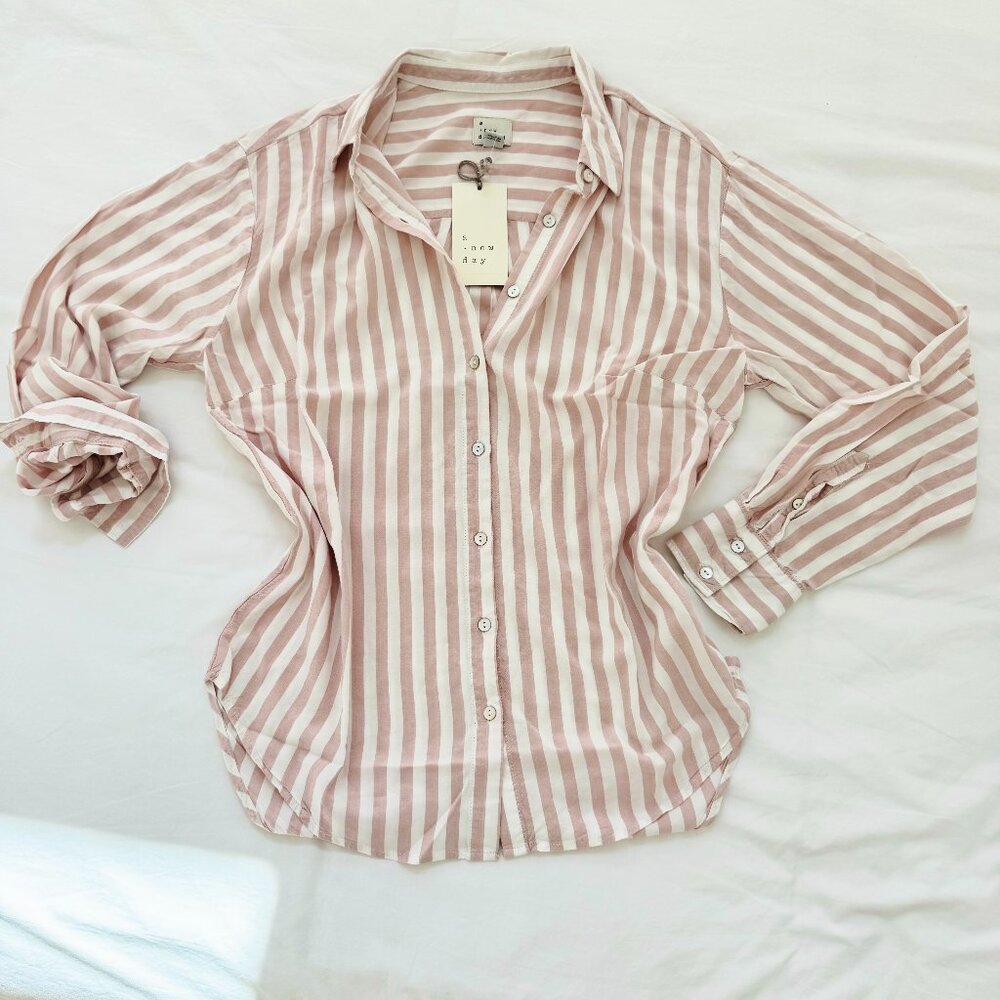 NEW a new day pink and cream stripe button front shirt NWT size S Small